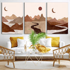 Boho Wall Art Canvas Print Set | Mid-Century Bohemian Wall Artwork, Boho Neutral