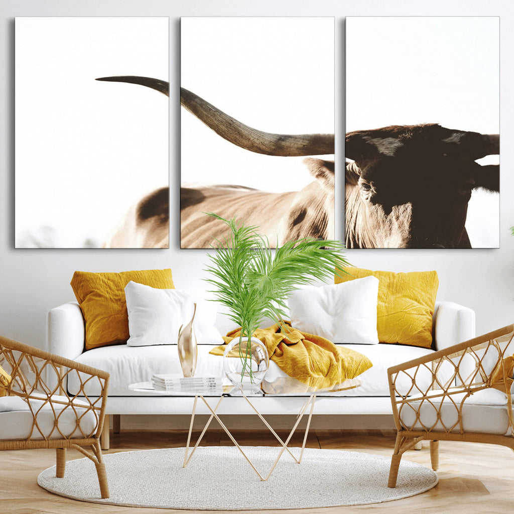 Texas Longhorn Wall Art Canvas Print, 3-Panel