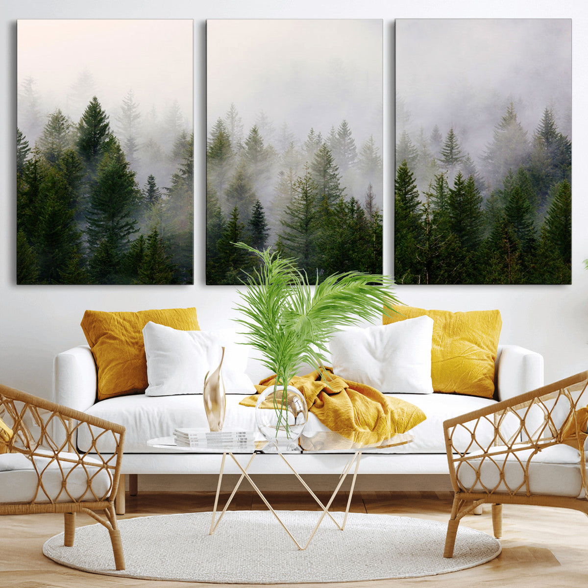 Forest Wall Art Canvas Print | Foggy Forest Wall Art | Pine Wood Forest Print