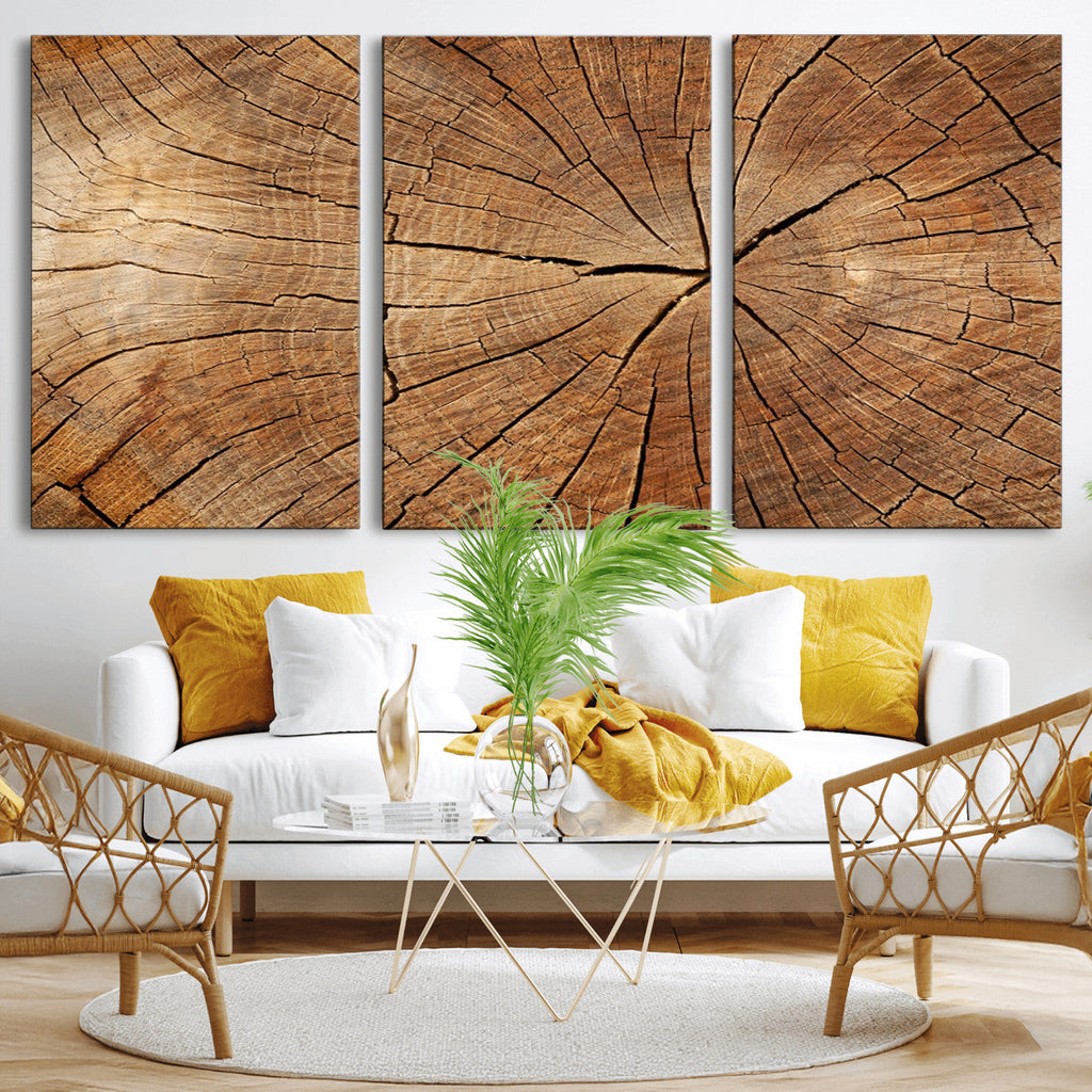 Tree Ring Canvas Art, Rustic Wood Grain Wall Art, Tree Slice Decor for Modern Homes