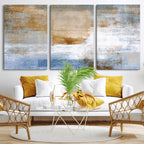 Blue Multi Panel Abstract Wall Art Canvas, Abstract Blue and Gold Canvas Print