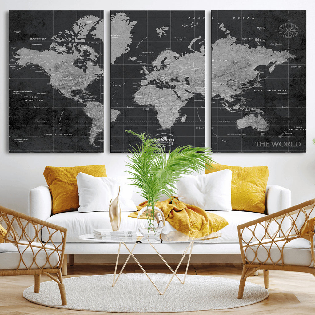World Map Canvas Print, Detailed Map of the World Wall Art for Home or Office