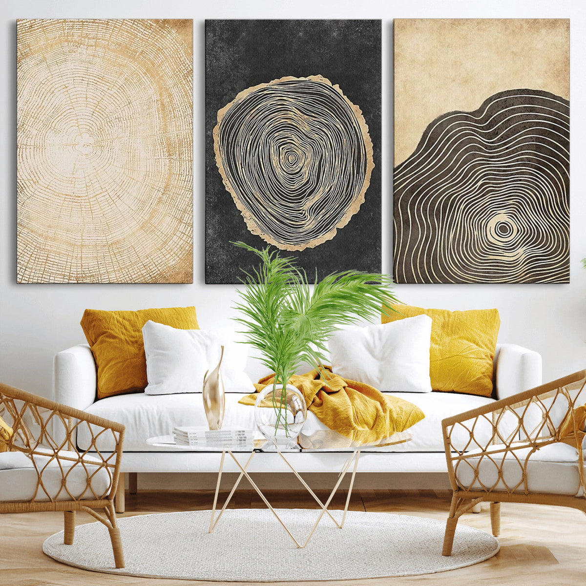 Tree Rings Canvas Wall Art Print, Minimalist Natural History in Modern Decor