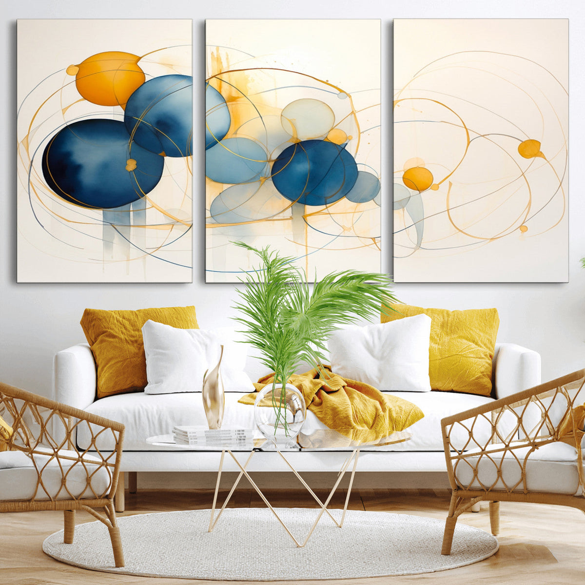 Geometric Blue Orange Abstract Wall Art Canvas, Geometric Blue Orange Canvas Print