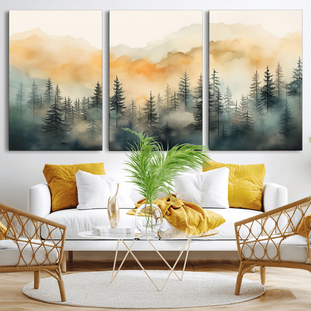 Abstract Forest Print | Mountain Wall Art | Autumn Landscape Canvas Print