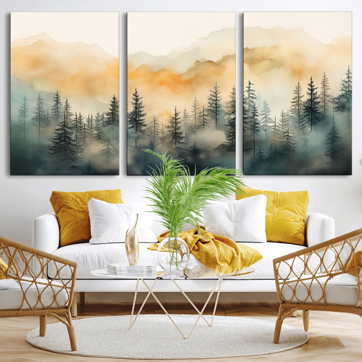 Abstract Forest Print | Mountain Wall Art | Autumn Landscape Canvas Print