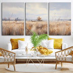 Golden Fields Wall Art Print Canvas | Serene Minimalist Landscape for Farmhouse Decor