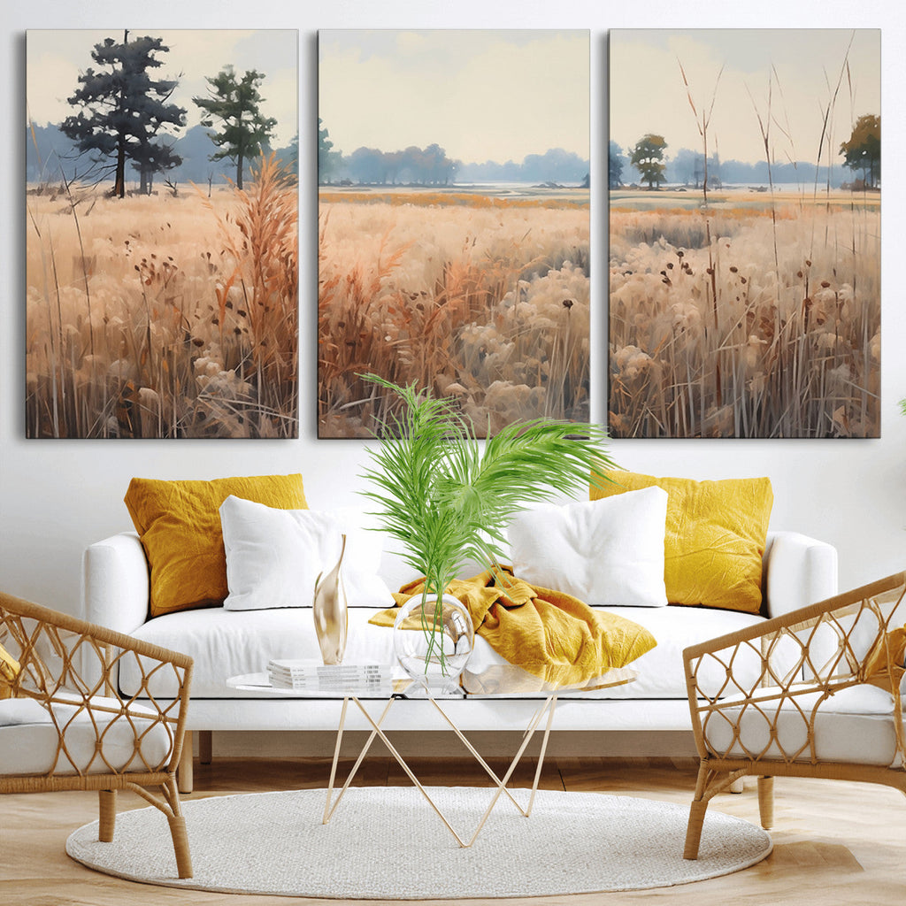 Golden Fields Canvas Wall Art Print | Serene Minimalist Landscape for Modern Decor