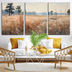 Golden Fields Canvas Wall Art Print | Serene Minimalist Landscape for Modern Decor