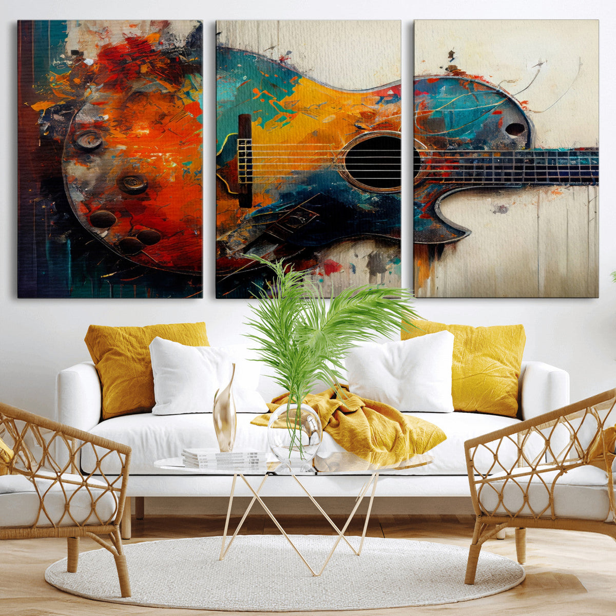 Abstract Guitar Wall Art Canvas | Vibrant Music-Inspired Art for Living Room or Studio