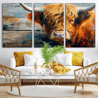 Highland Cow Abstract Canvas Wall Art, Bold Farmhouse Decor