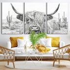 Rustic Charm, Cow Longhorn Black White Bighorn Wall Art