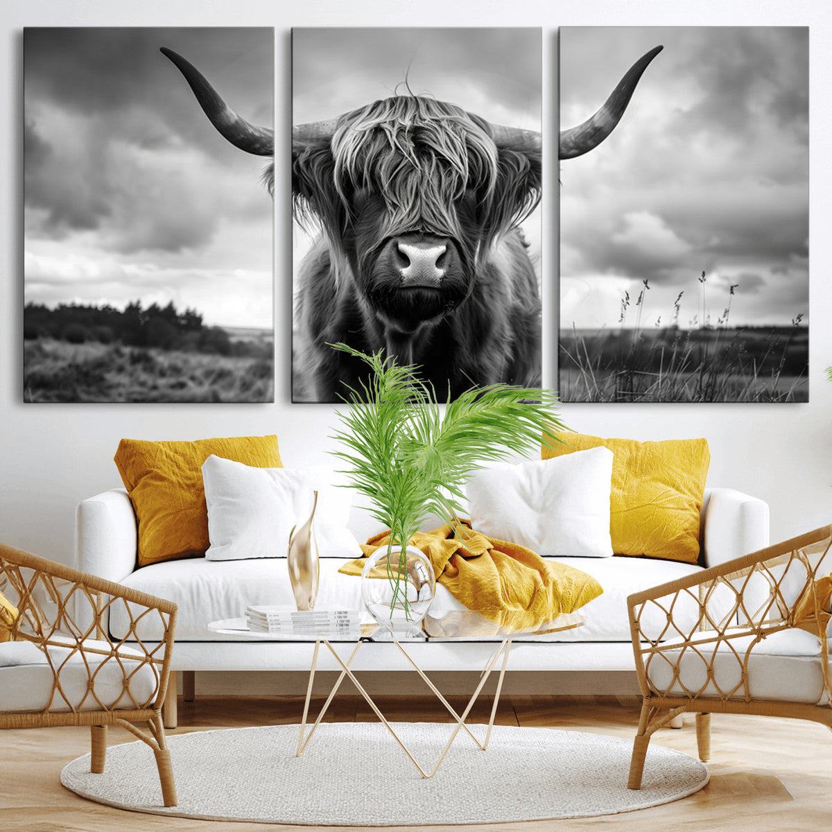 Scottish Cow Wall Art Canvas Print, Longhorn Wall Art