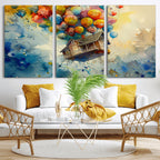 UP-Inspired Floating House with Balloons Canvas Art | Colorful Wall Decor