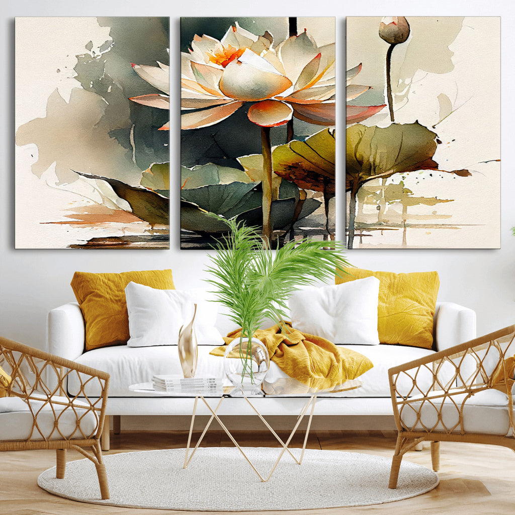 Lotus Flower Watercolor Canvas Print | A Symbol of Serenity and Growth in Soft Watercolors