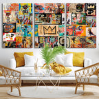 Abstract Art Collage Wall Art Canvas Print, Urban Graffiti Style