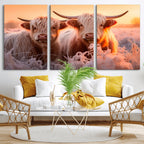 Highland Cows at Sunrise Wall Art Canvas Set