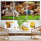 Dogs Playing Pool Canvas Wall Art Funny Gifts Dog Print