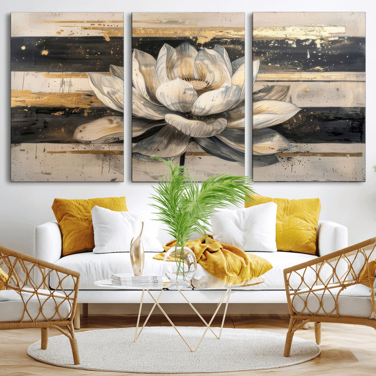 Lotus Flower Wall Art | Framed Abstract Floral Canvas