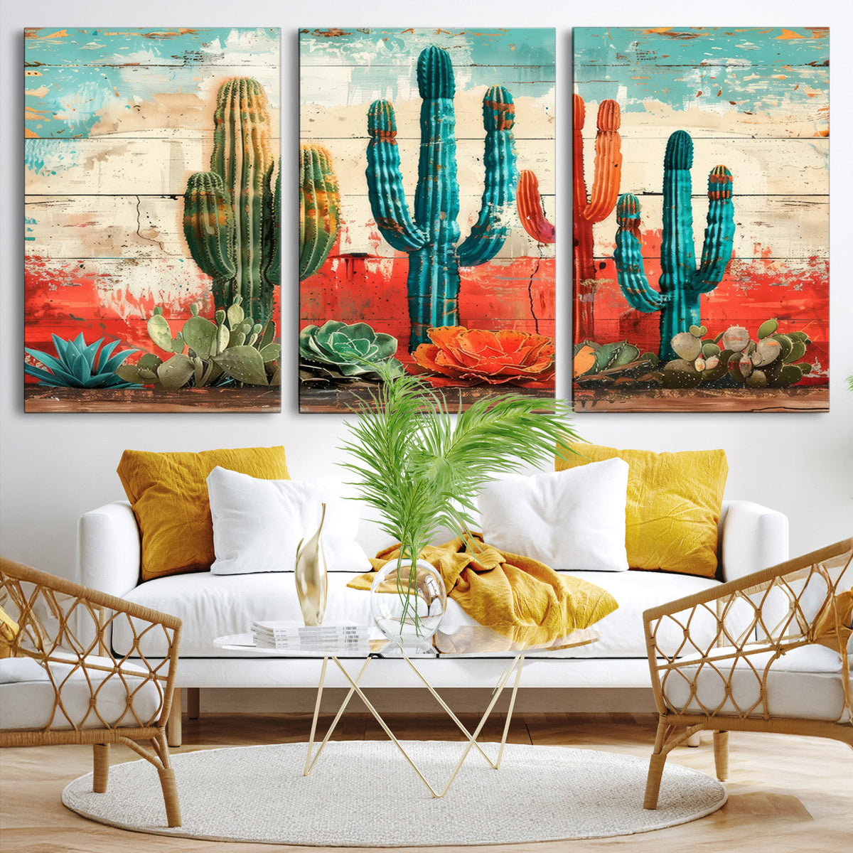 Colorful Cacti Wall Art | Framed Vibrant Succulent Canvas