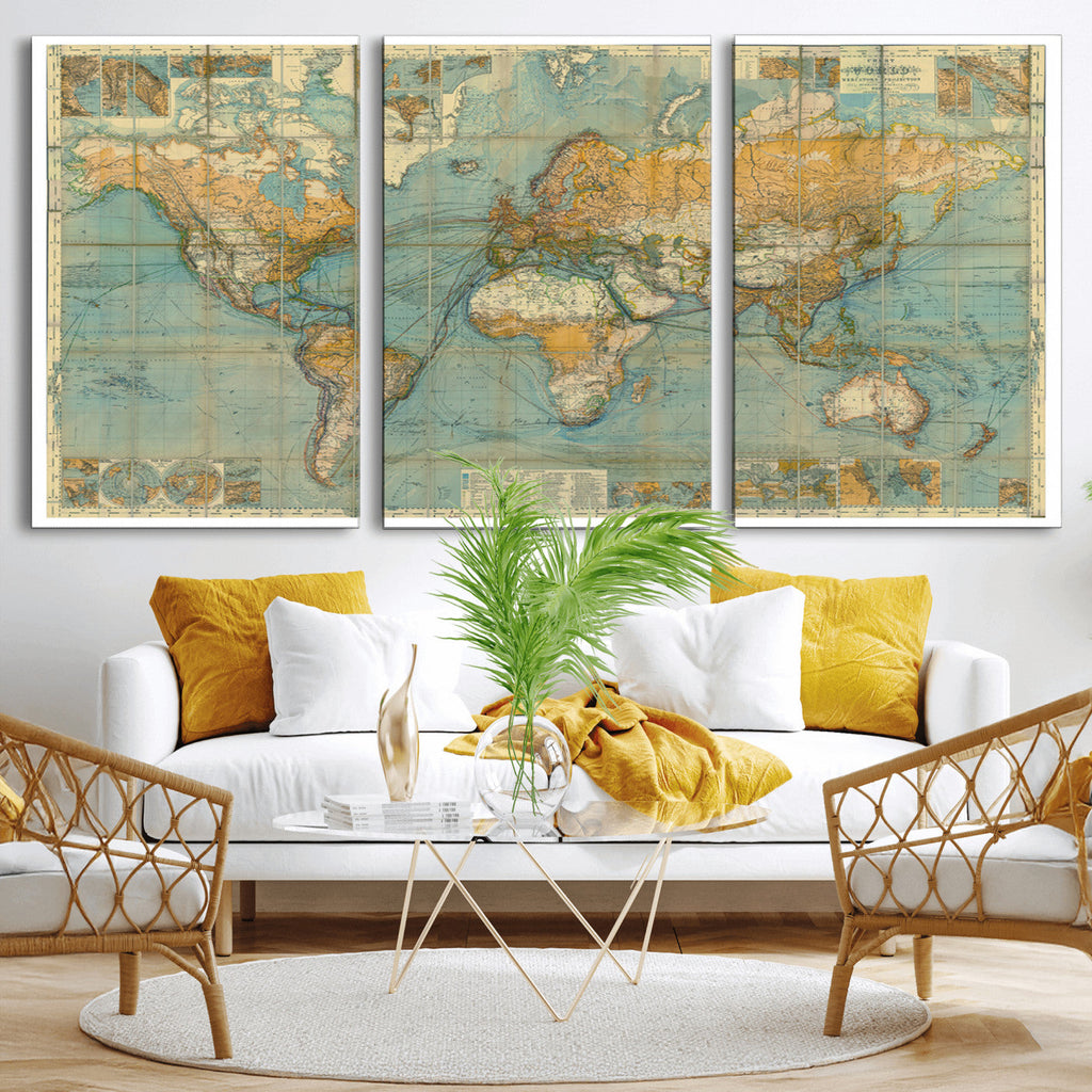 Push Pin World Map Canvas Print | Travel Tracker Wall Art for Couples
