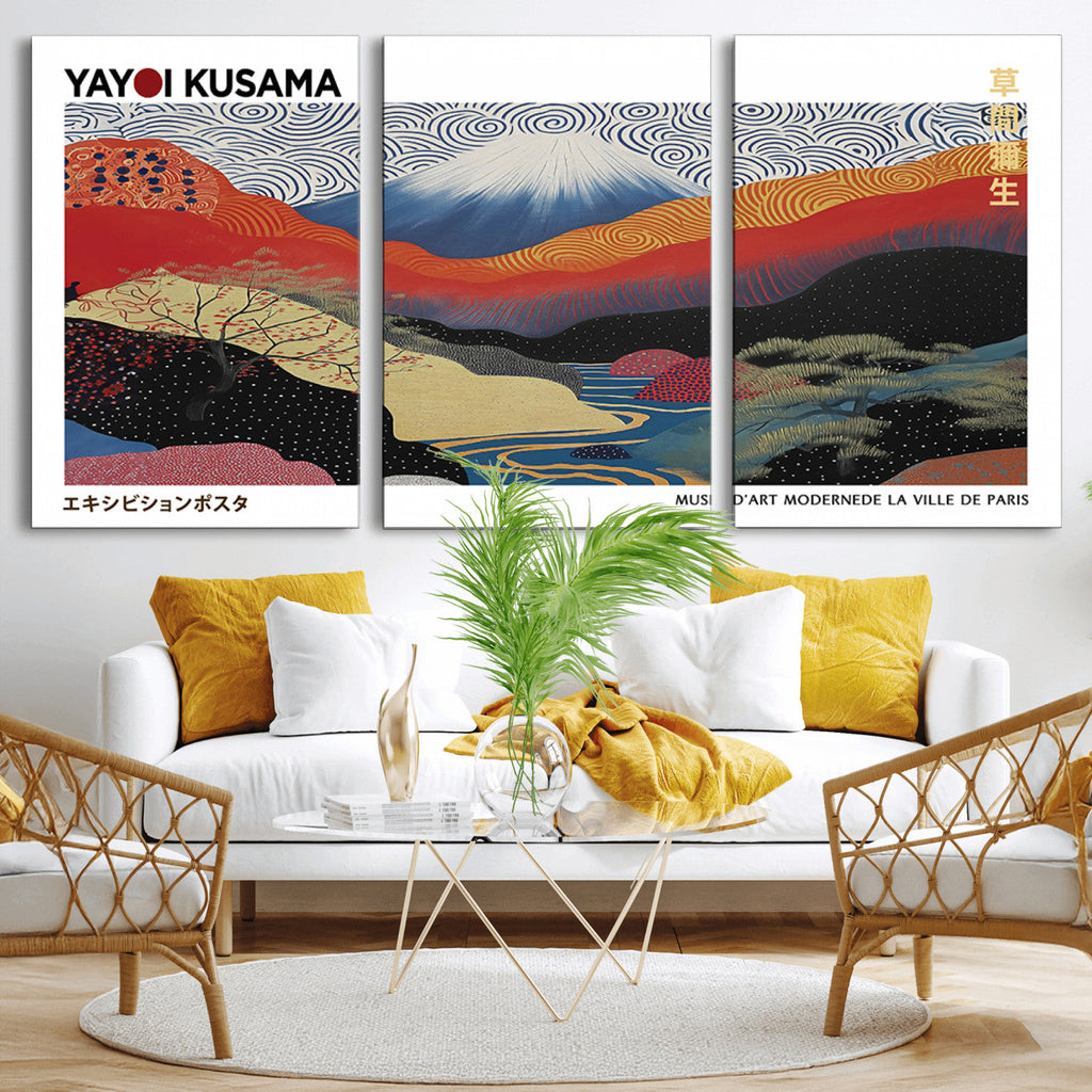 Framed Yayoi Kusama 1986 Wall Art Print | Japanese Wabi Sabi Vibrant Abstract Landscape Canvas