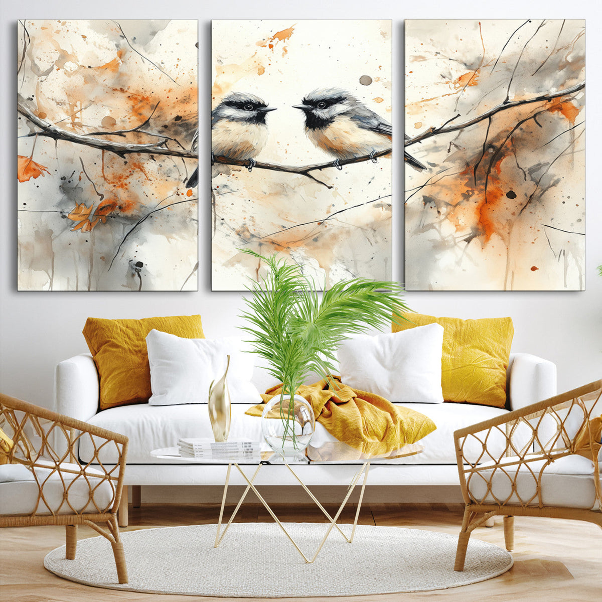 Beautiful Birds Wall Art | Framed Watercolor Branch Canvas