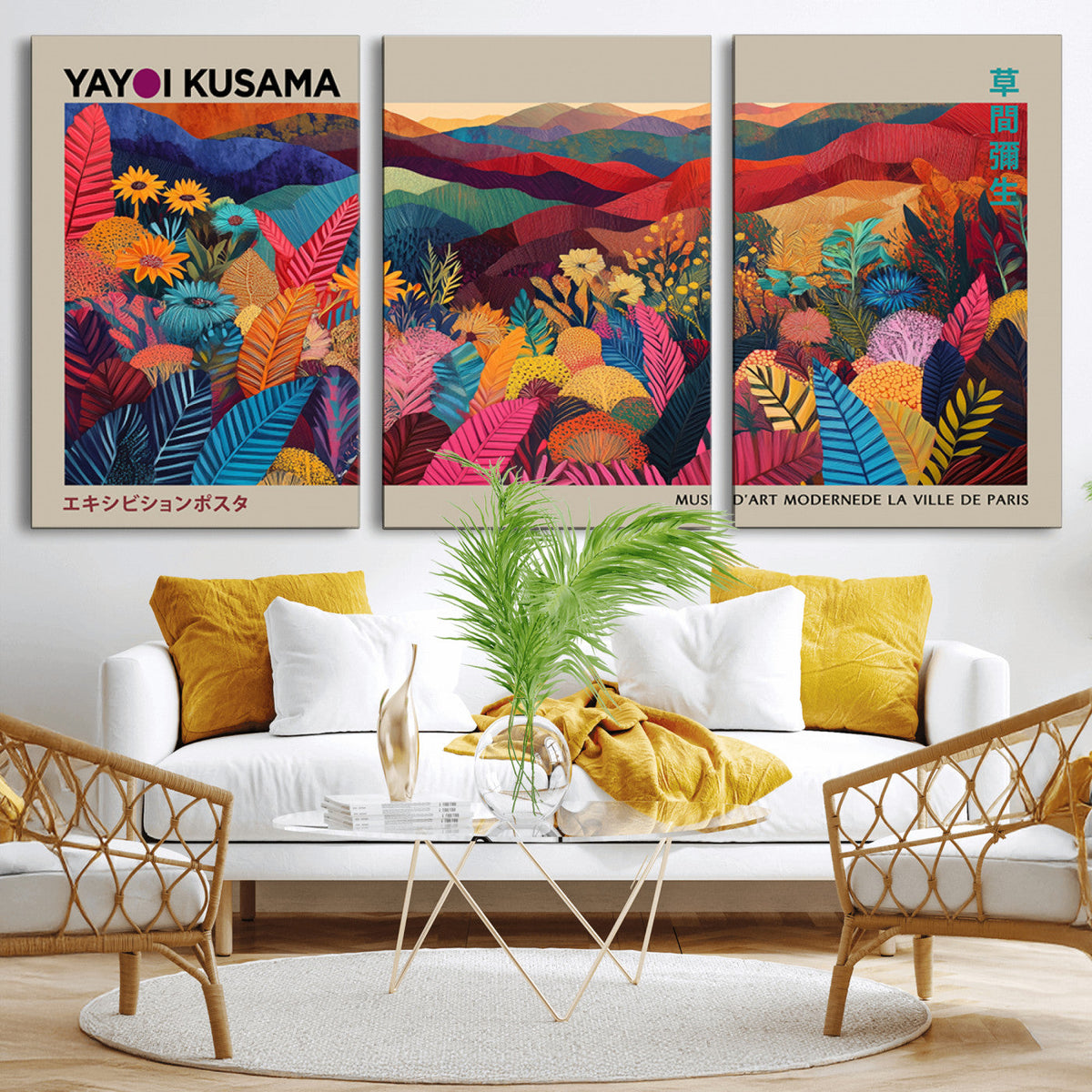 Yayoi Kusama Wall Art Canvas Print, Abstract Art, Large Framed Print, Japanese Wabi Sabi Wall Art