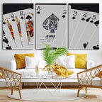 Poker Wall Art - Playing Cards Canvas Wall Art Print - Ace of Spades and Royal Flush Design