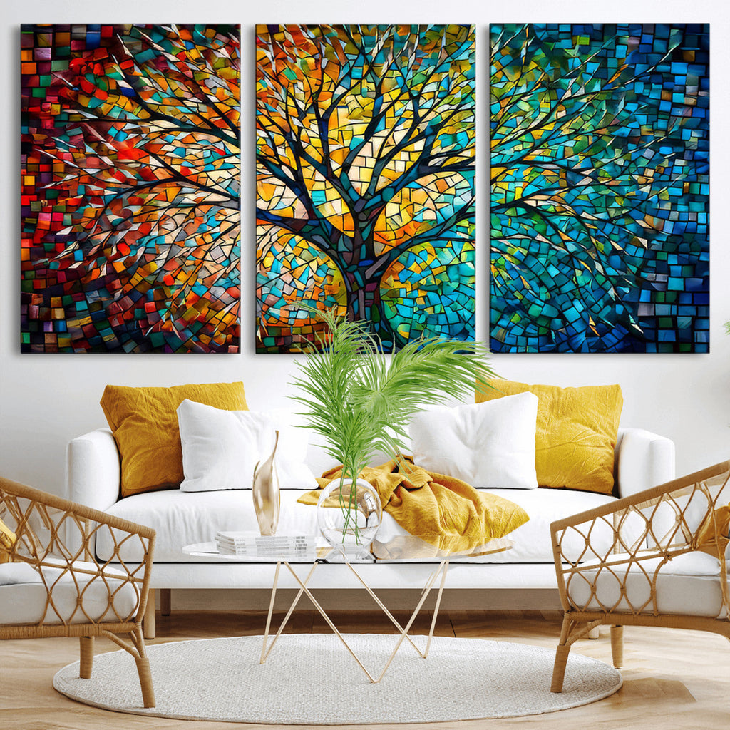 Yggdrasil Tree of Life Wall Art Print | Mosaic Style Canvas Wall Art
