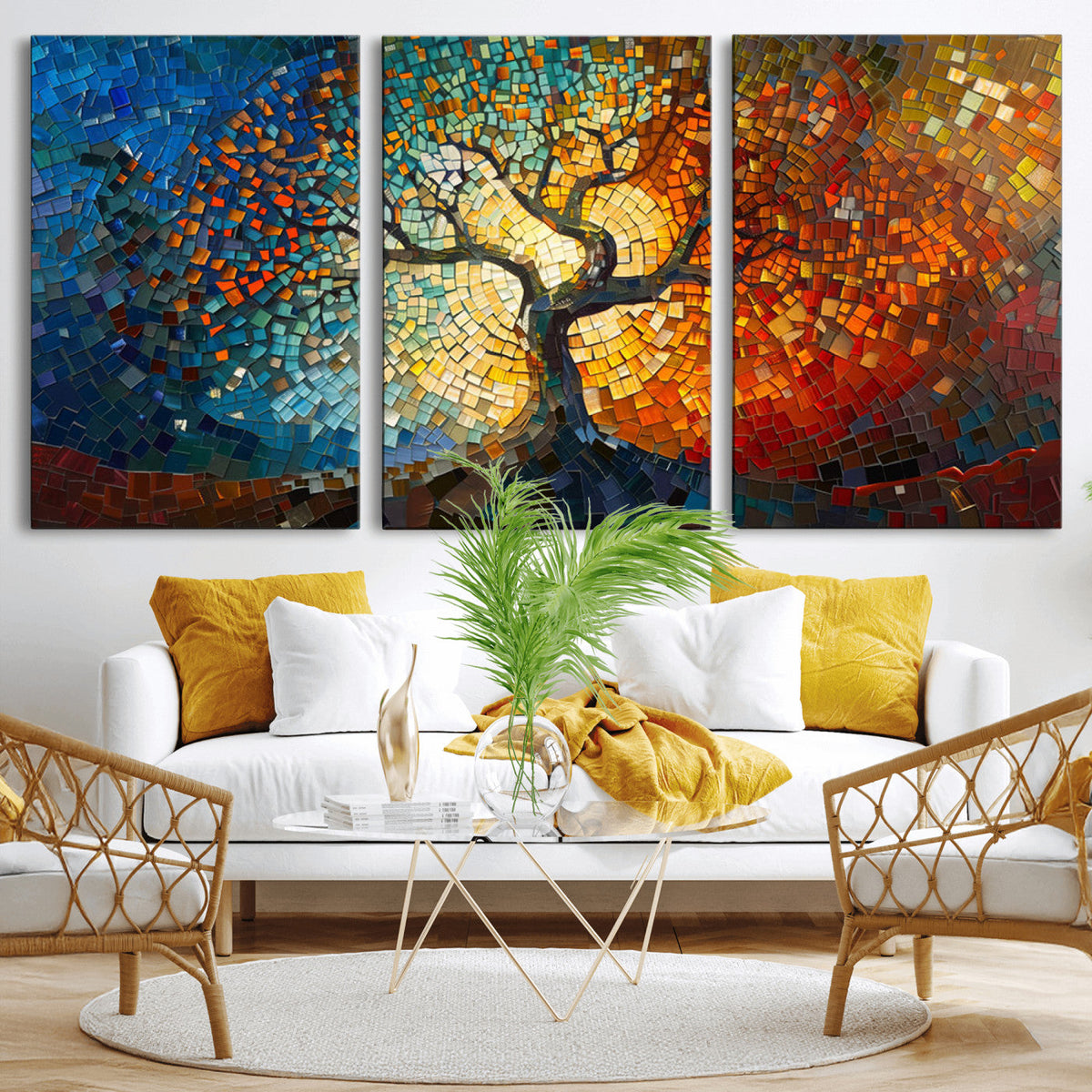 Yggdrasil Tree of Life Mosaic Stained Glass Wall Art Canvas Print