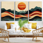Mountain Triptych Wall Art Canvas Print | Western Boho Pine Tree Nature Print