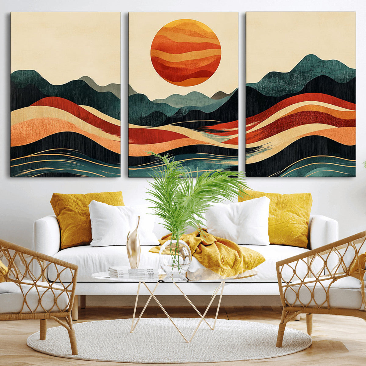 Mountain Triptych Wall Art Canvas Print | Western Boho Pine Tree Nature Print