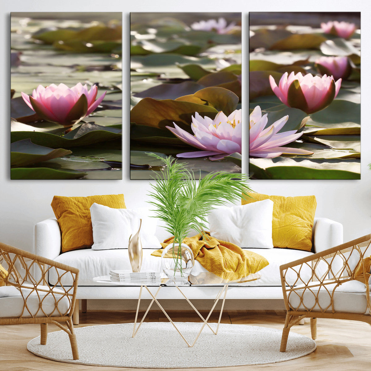 Lotus Flower Wall Art Canvas Print, Water Lily Large Wall Art for Yoga Room Decor
