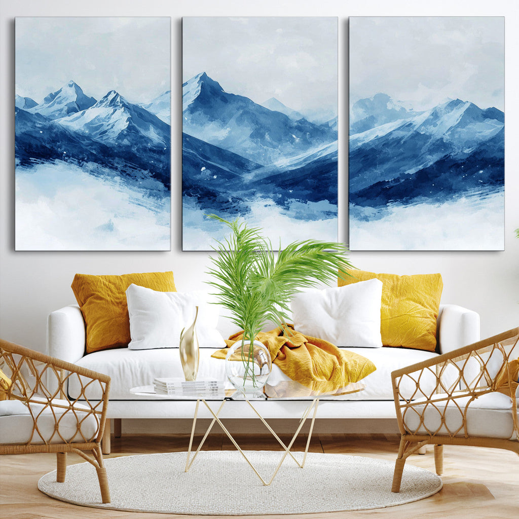 Blue Mountains Wall Art | Framed Snowy Range Canvas Artwork
