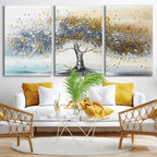 Silver Tree Wall Art | Framed Golden Leaves Canvas Artwork