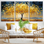 Golden Tree Wall Art | Framed Autumn Leaves Canvas Artwork