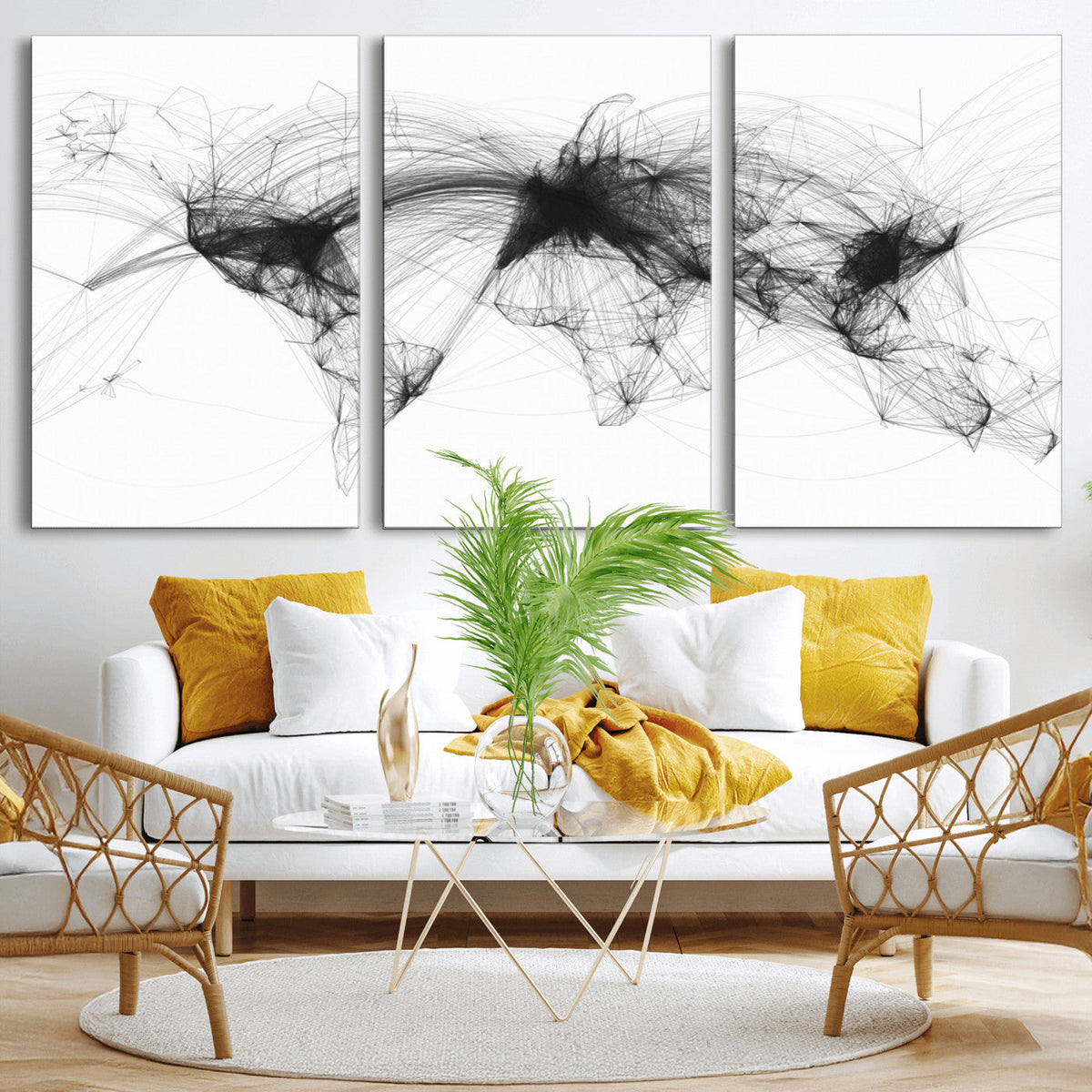 Flight Routes Air Traffic Map Canvas Wall Art, World Flight Routes Print