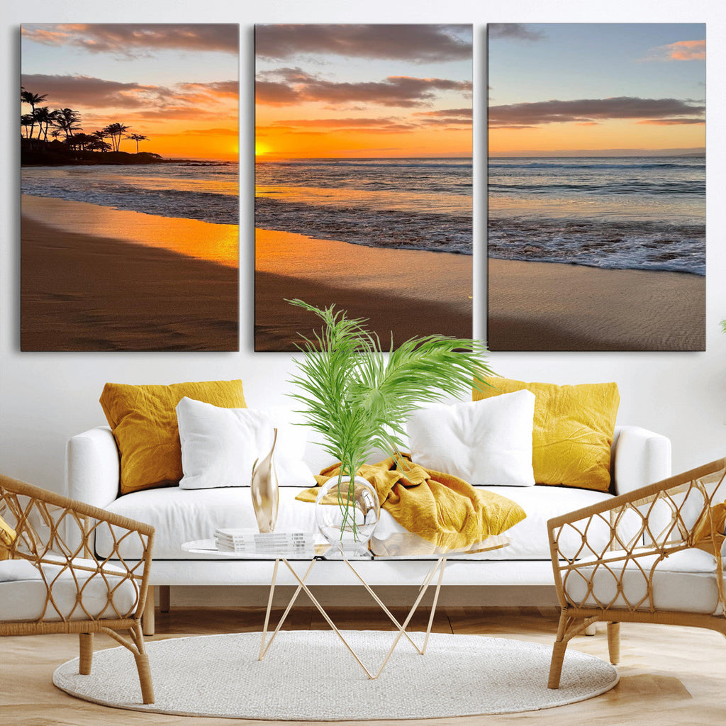 Sunset Wall Art Print - Stunning Beach Sunset Canvas Artwork