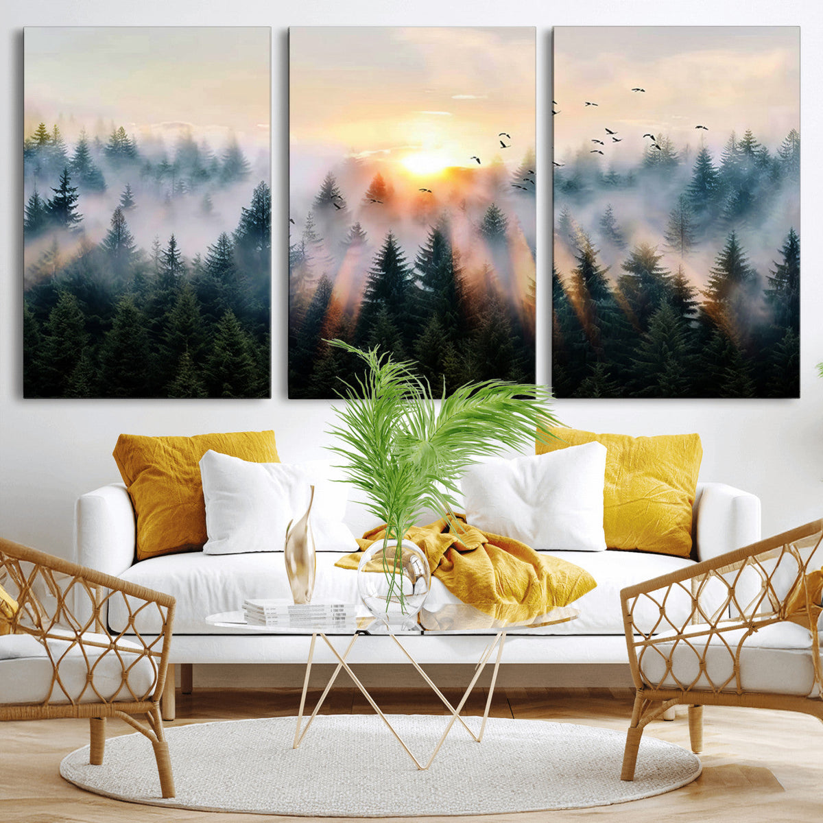 Abstract Forest Wall Art, Serene Nature Canvas Print with Misty Forest Design for Modern Home Decor