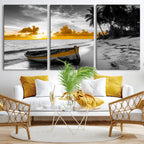 Yellow Rowboat Wall Art | Framed Tropical Shoreline Canvas