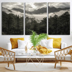 Moody Forest Wall Art | Framed Mountain Fog Canvas Artwork
