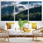 Misty Forest Wall Art Canvas Print | Pine Hills with Foggy Trees