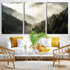 Misty Valley Wall Art: Foggy Forest Canvas Print