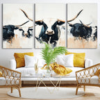 Texas Longhorn Wall Art Canvas Print | Majestic Horned Bull in Black and White