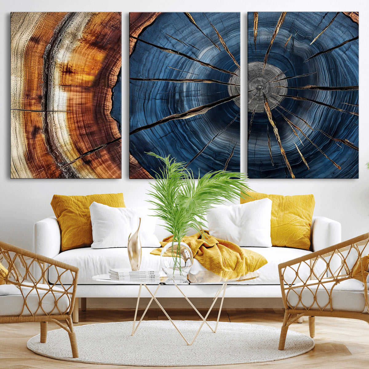 Framed Abstract Tree Ring Wall Art Print, Natural Rustic Wood Grain Canvas Print