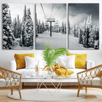 Snowy Pines Wall Art Canvas Print | Ski Lift in a Winter Forest