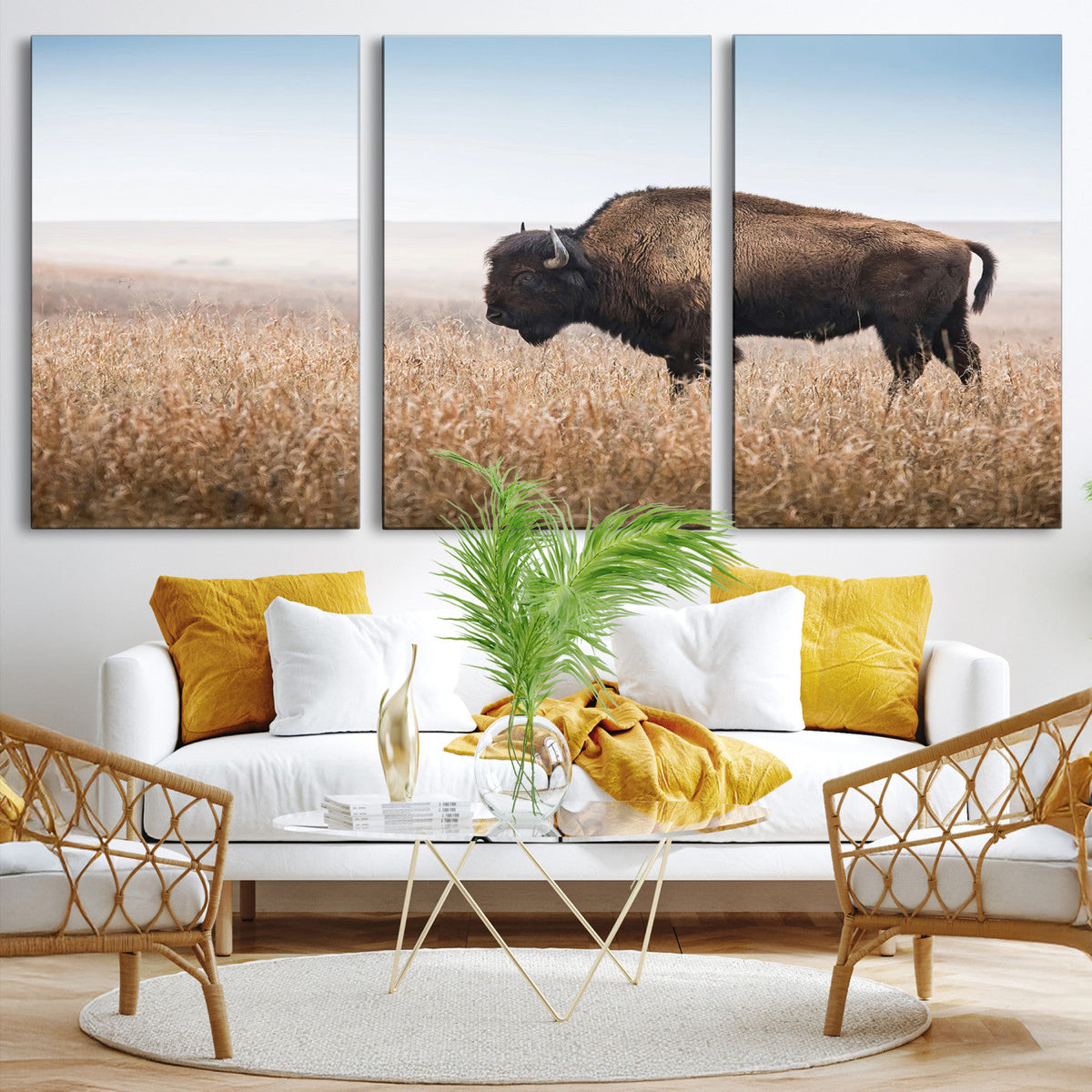 Wild Bison Wall Art | Framed Prairie Landscape Canvas