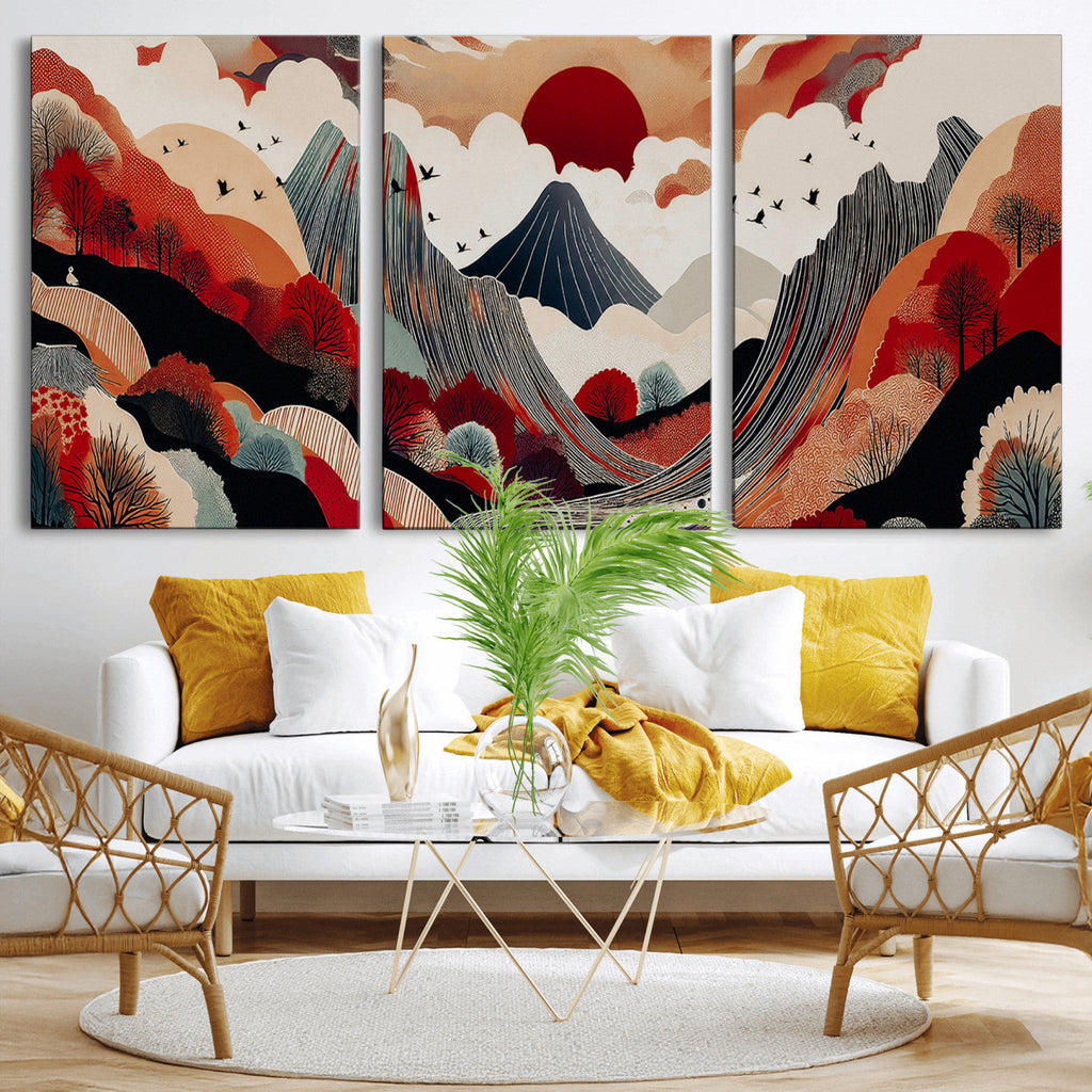 Abstract Mountain Wall Art Canvas Print | Vibrant Stylized Landscape
