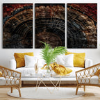 Dark Wood Ring Wall Art Canvas Print, Framed Abstract Tree Slice Print, Rustic Wood Grain Decor
